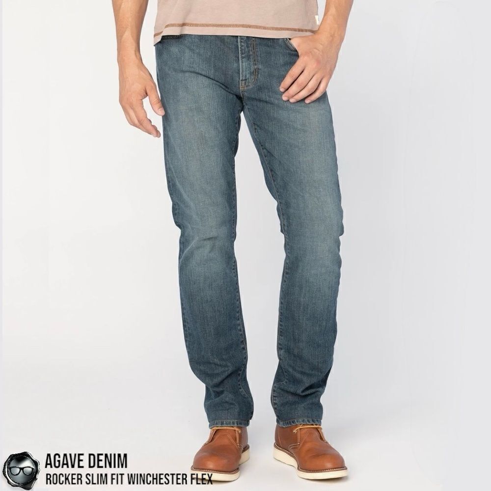 AGAVE DENIM ROCKER SLIM FIT WINCHESTER FLEX BLUE JEANS IN JAPANESE BROWN/INDIGO